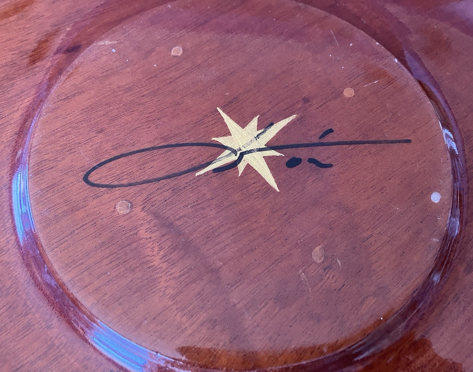 Bibi Leon Hand Crafted Painted Crab Mahogany Wood Charger Plate Tray Signed
