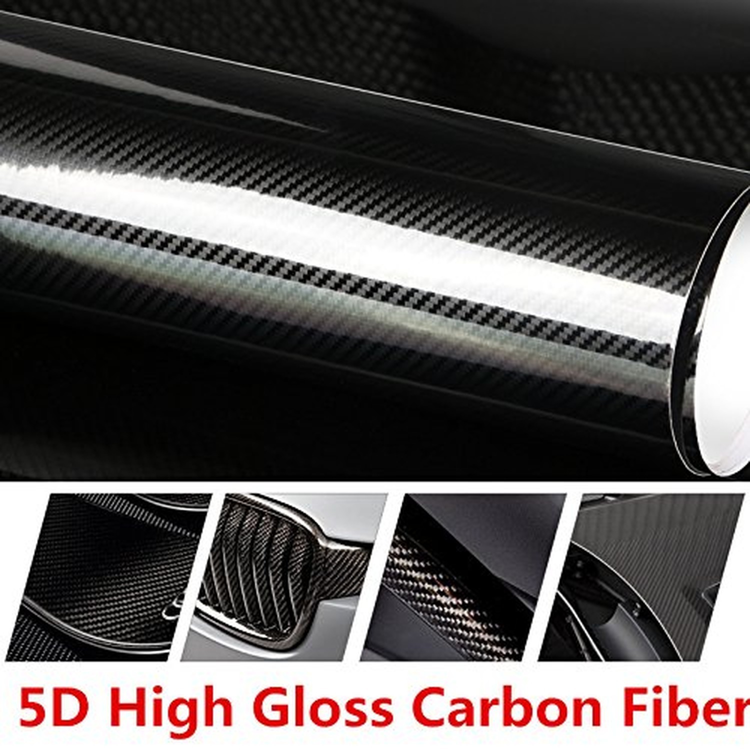 DIYAH 5D High Gloss Black Carbon Fiber Vinyl Bubble Free Air Release Car Wrap…