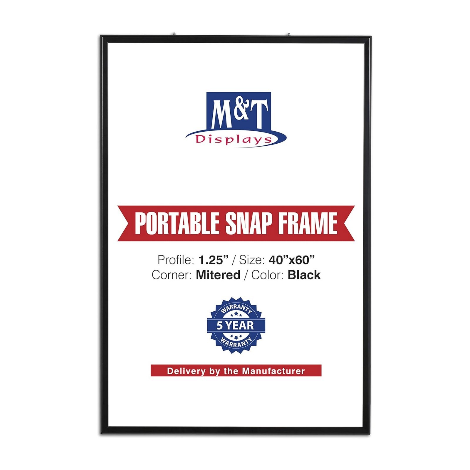 Portable Snap Poster Frame 1.25″ Aluminum Front Loading Wall Mount 40×60 Black