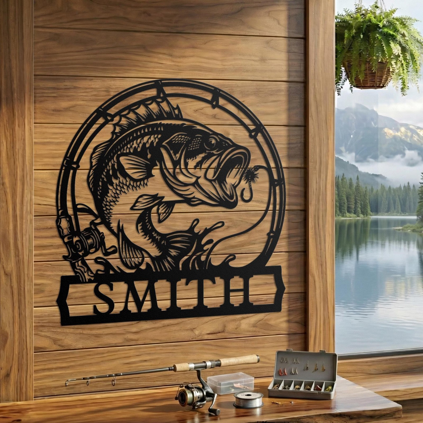 Personalized Bass Fish Metal Sign with Custom Name for Fishing Wall Decor
