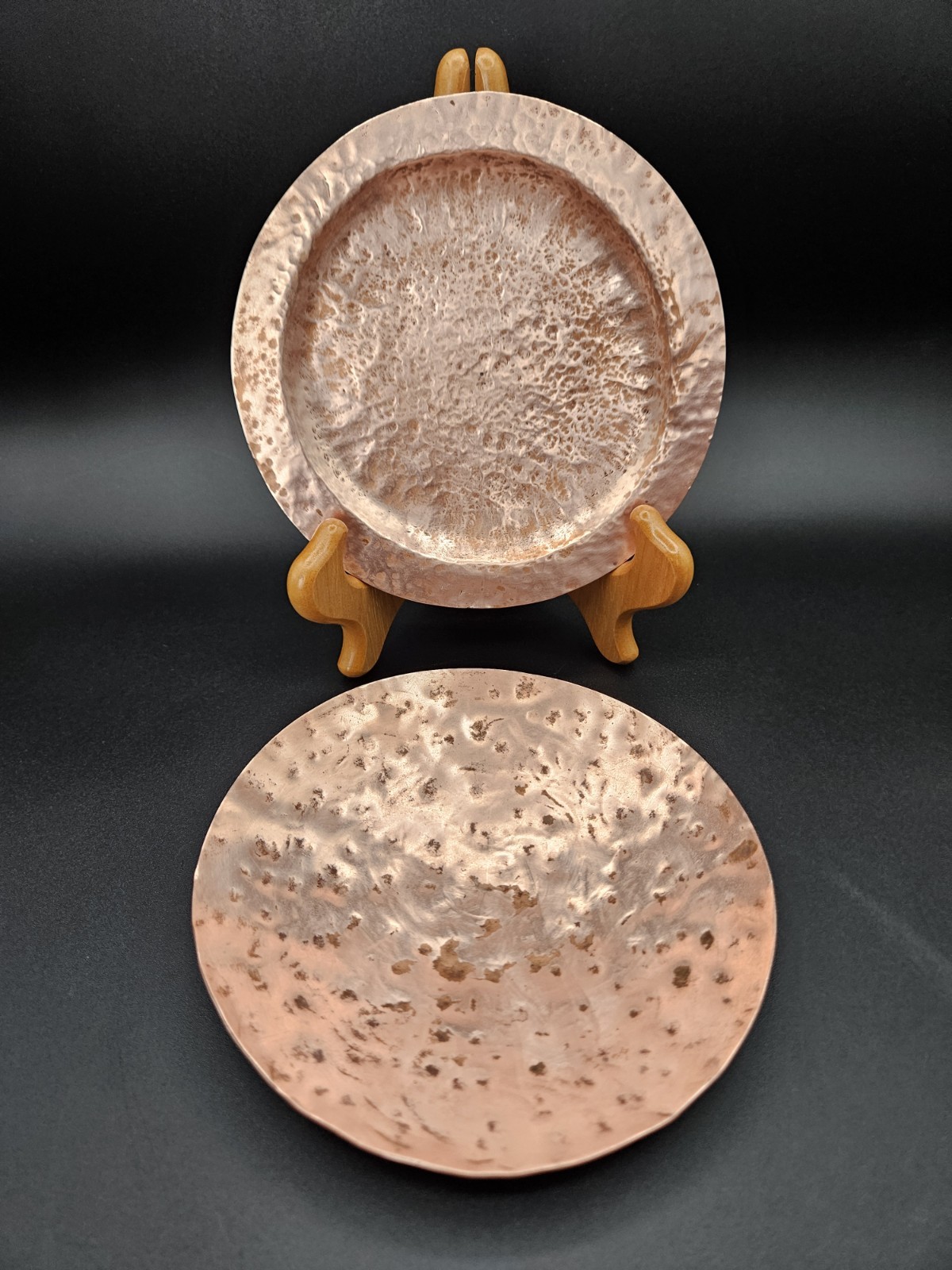 Set Of 2 Small Decorative Textured Copper Plates ~6 Inches Wide
