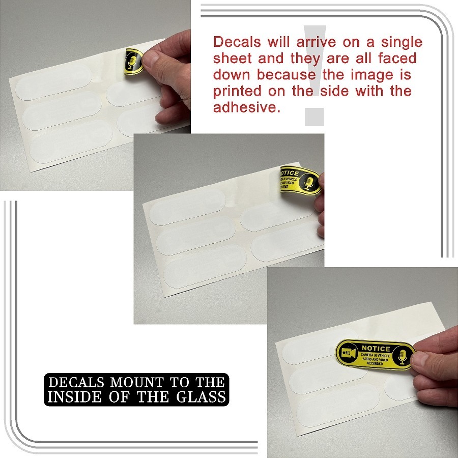 Camera in Car Recording Video 6-Pack INSIDE MOUNT Decals Black Yellow 3″ x 1″