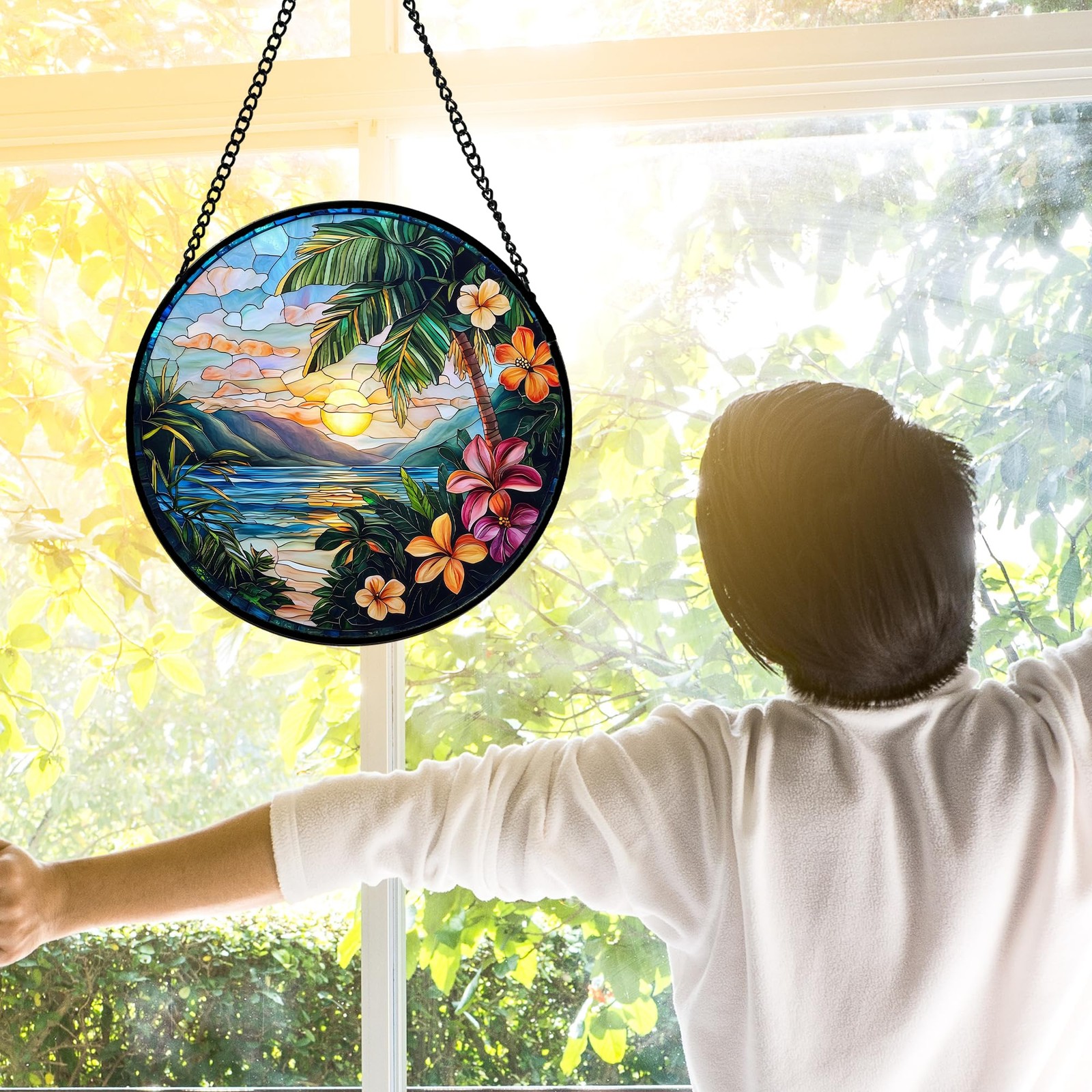 Colorful Stained Glass Suncatcher for Home Decor, Gifts for All Occasions 9.8 in