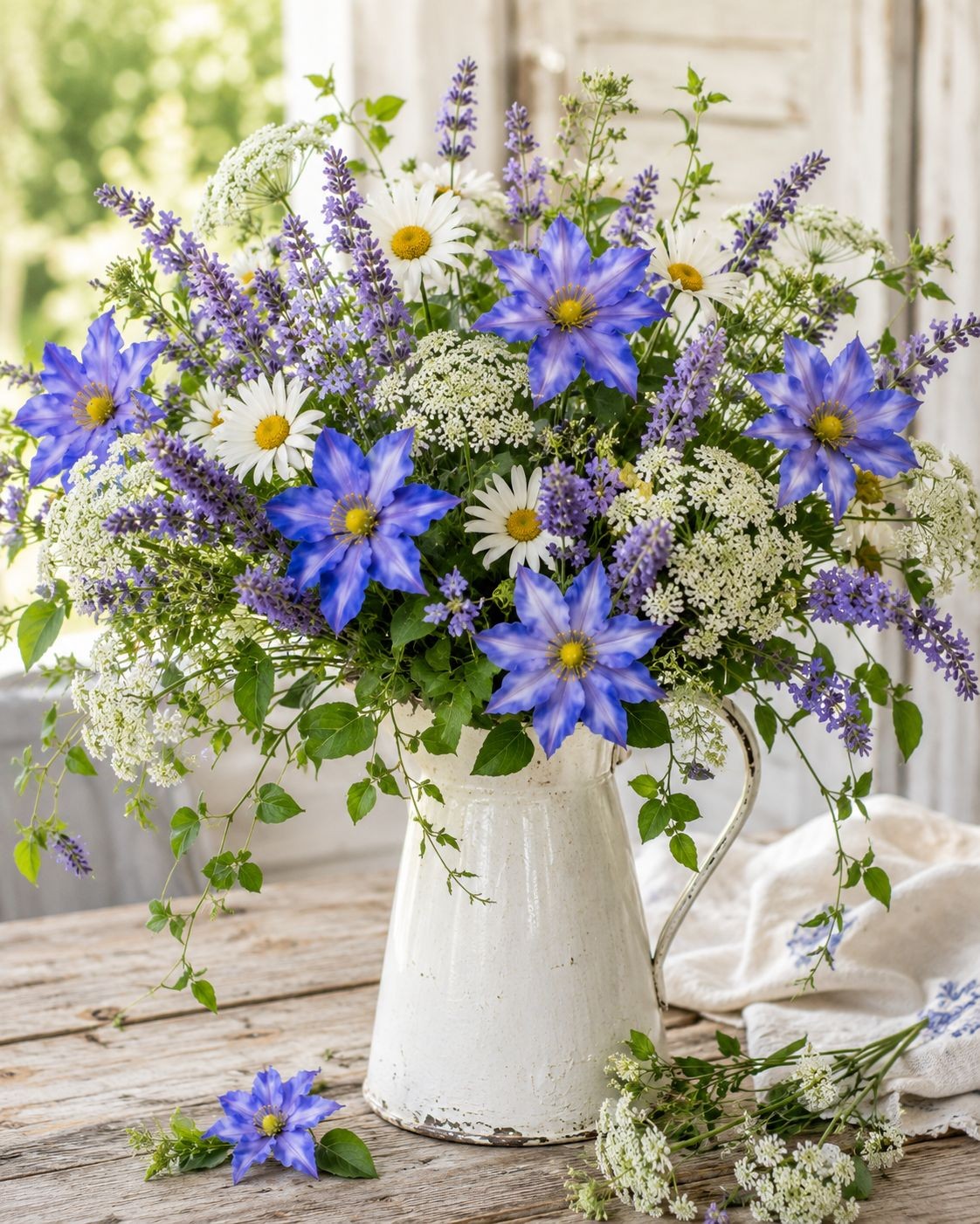 Blue Clematis Artificial Flowers 3 Stems Faux Clematis Spray Periwinkle Blue Wed