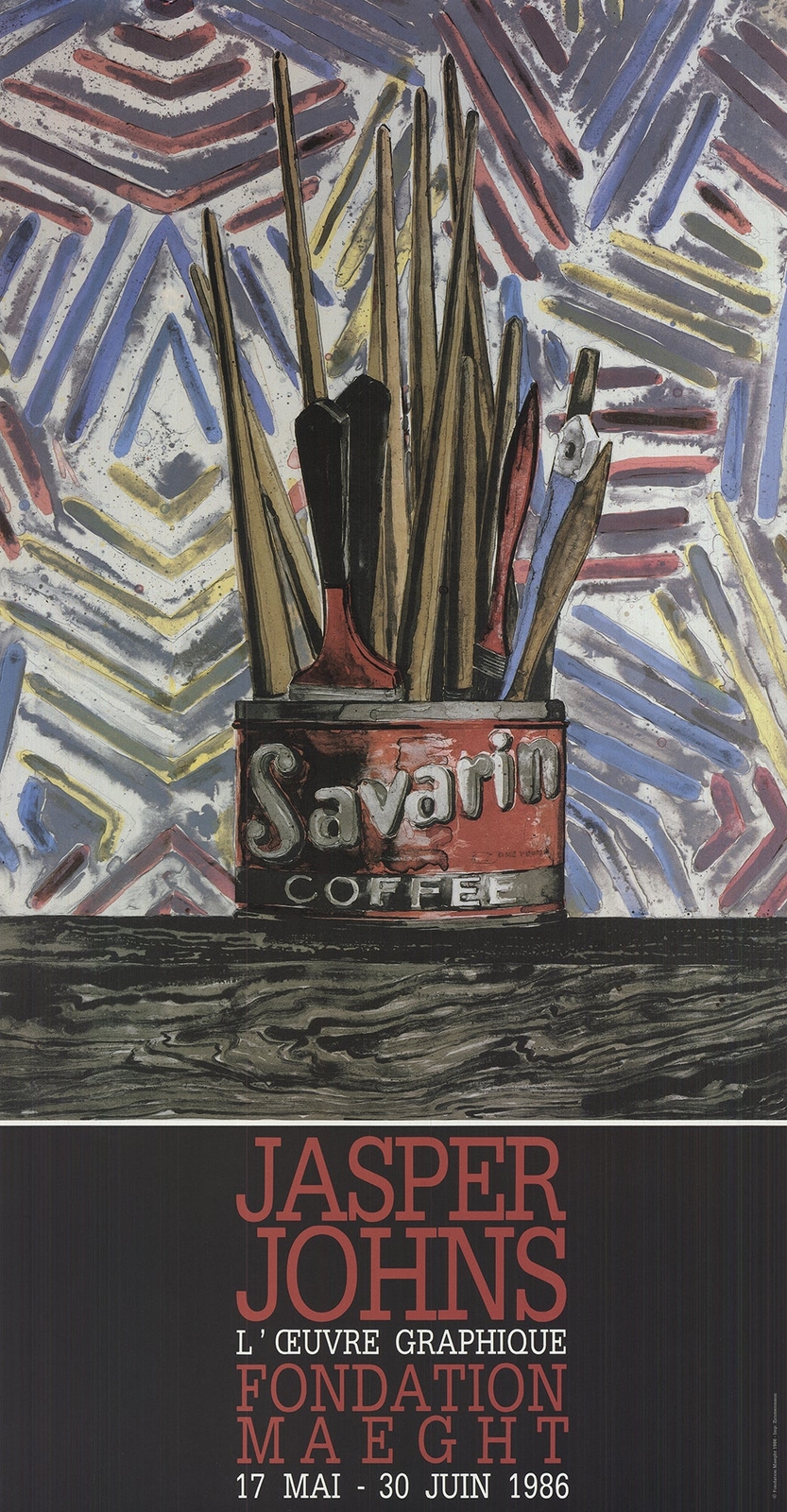 JASPER JOHNS Savarin Cans 31.75″ x 16.75″ Offset Lithograph 1986 Pop Art Multico