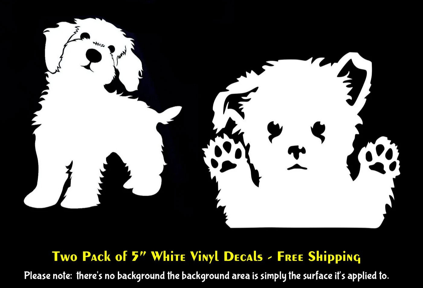 Morkie Maltese Cockapoo – Small White Dog Two Pack of 5″ White Vinyl Decals Car