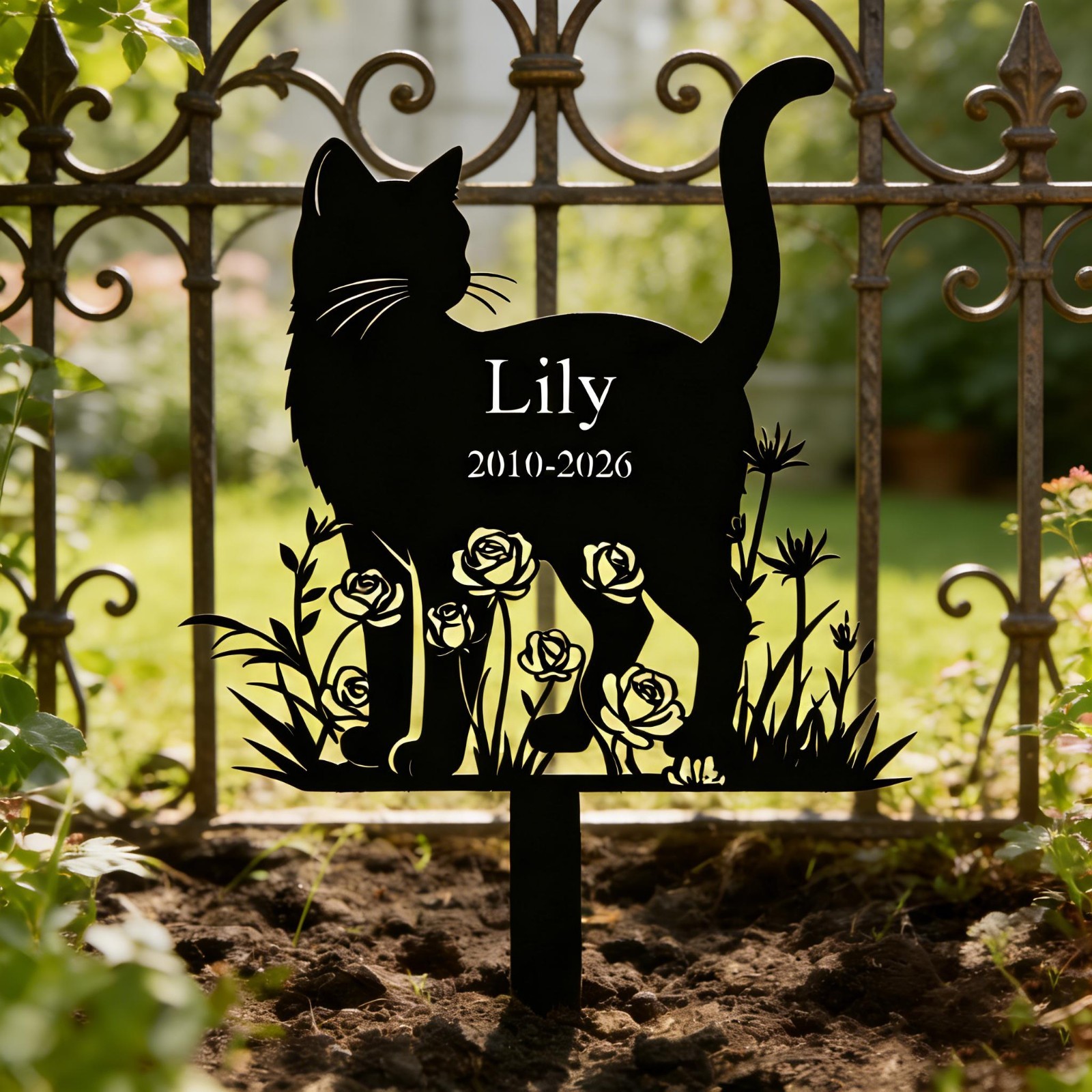 Personalized Cat Memorial Garden Stake Custom Metal Grave Marker Pet Loss Gift
