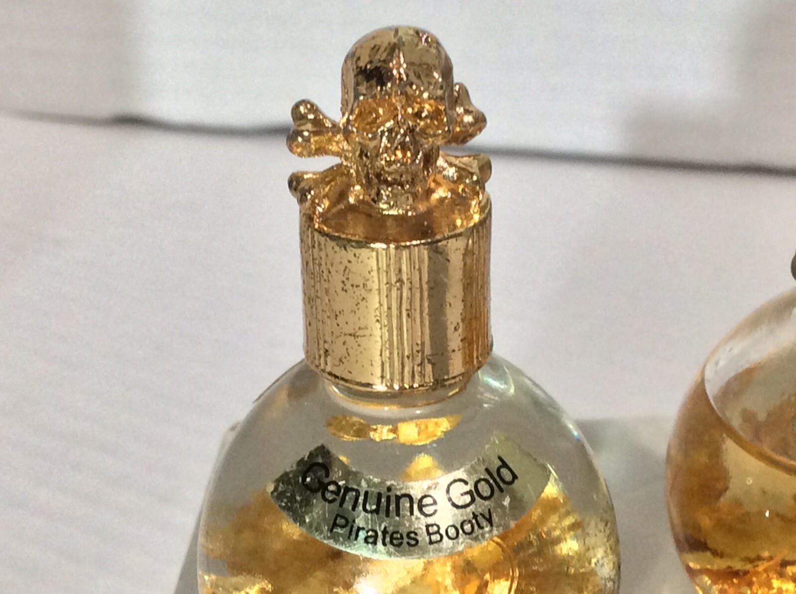 2 Genuine 1 Oz. Miner’s Assay Bottle Gold Flakes Pirate’s Booty Skull & Buffalo