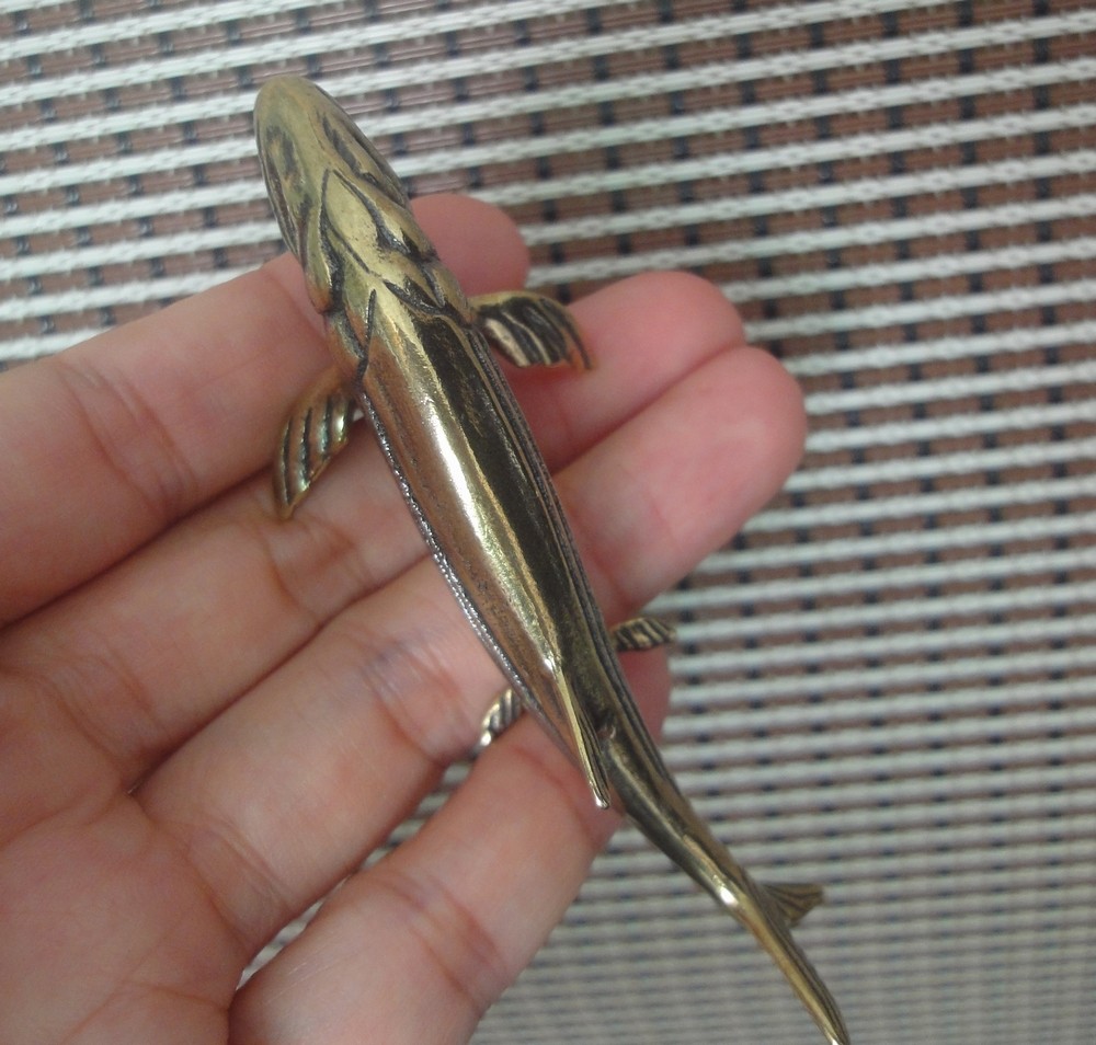 Solid Brass Salmon Fish Figurine Vintage Bronze Color Statue for Home Decor