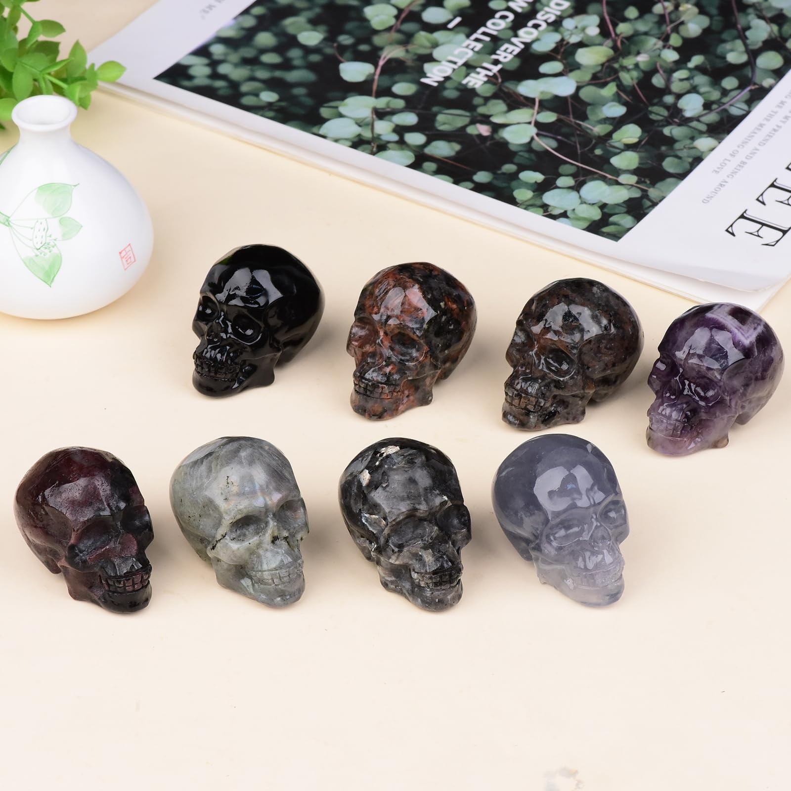 2 Inch Flame Yooperlite Stone Crystal Skulls Decor,Human Skull