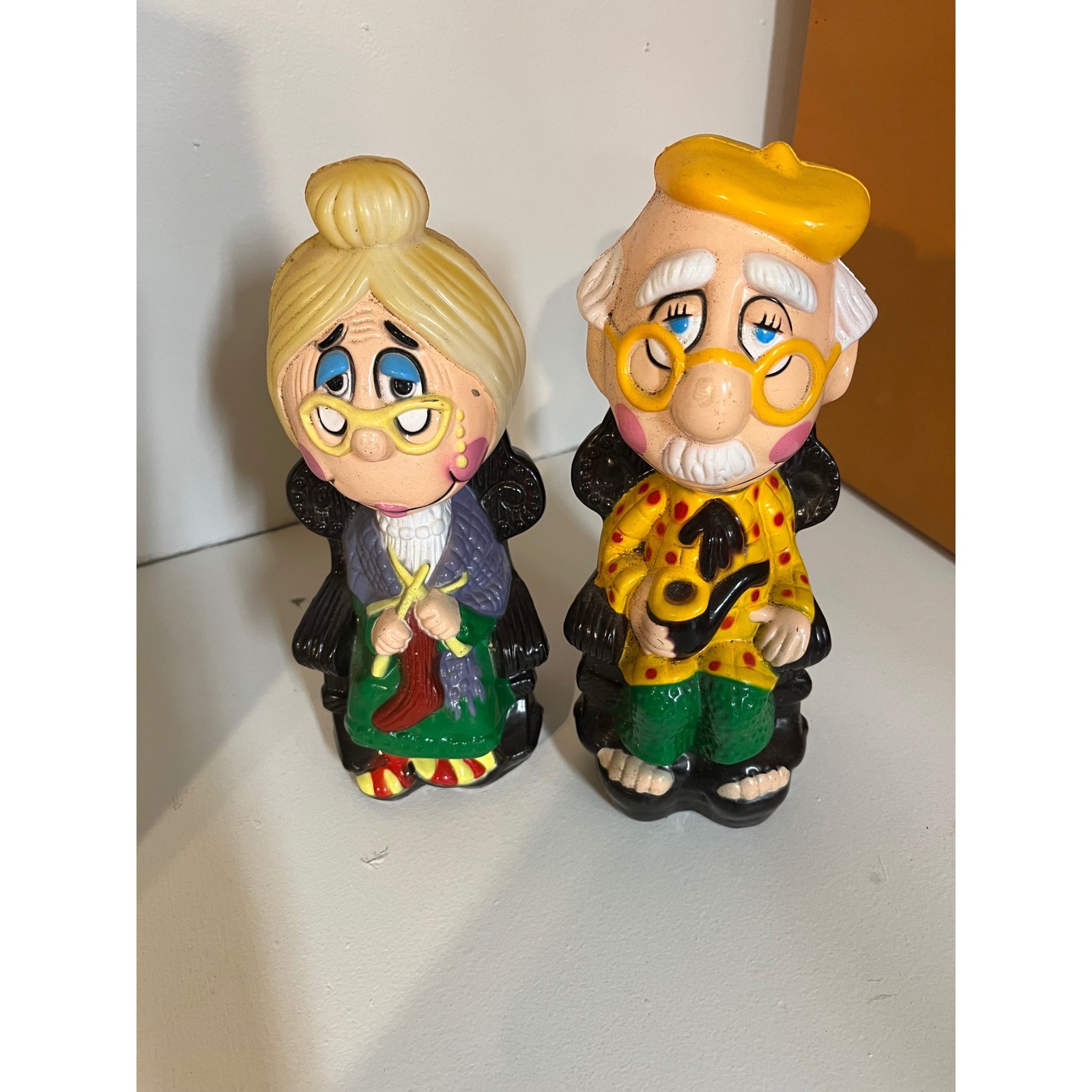 Charming Vintage Grandparents Piggy Bank Set Couple Novelty Coin Bank Decor