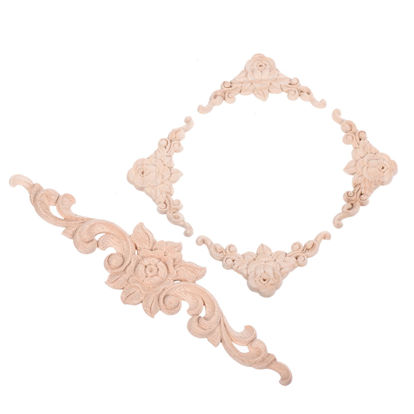 5pcs Wood Appliques Onlays for Furniture 27.5cm and 4pcs 8cm Length
