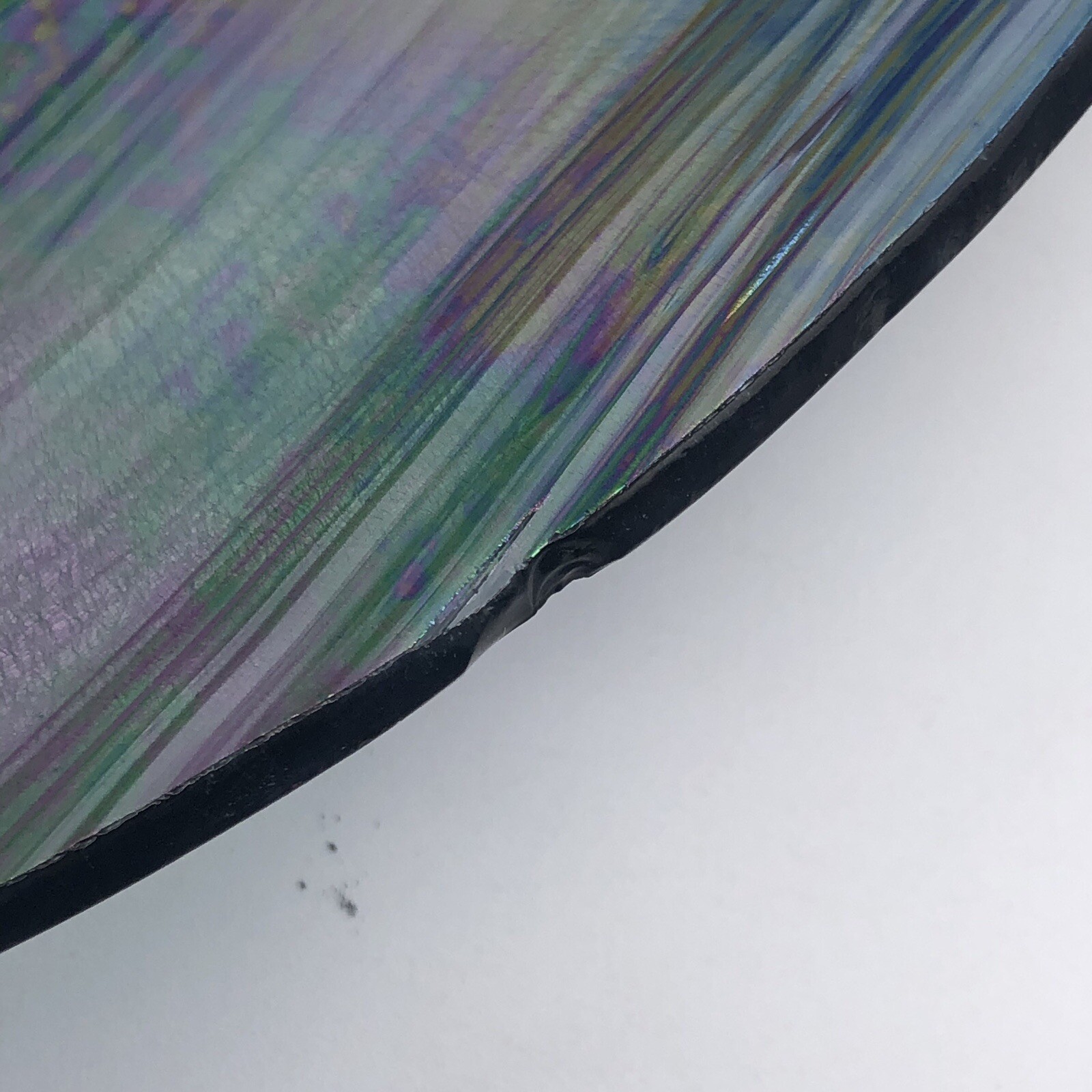 Iridescent Opalescent (Oil Slick) Glass Charger/Platter With Silver Metal Stand