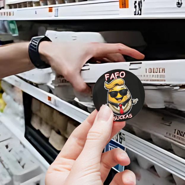 FAFO SUCKAS Trump Egg Political Humor Food Meme Vinyl Decal Round Sticker Roll