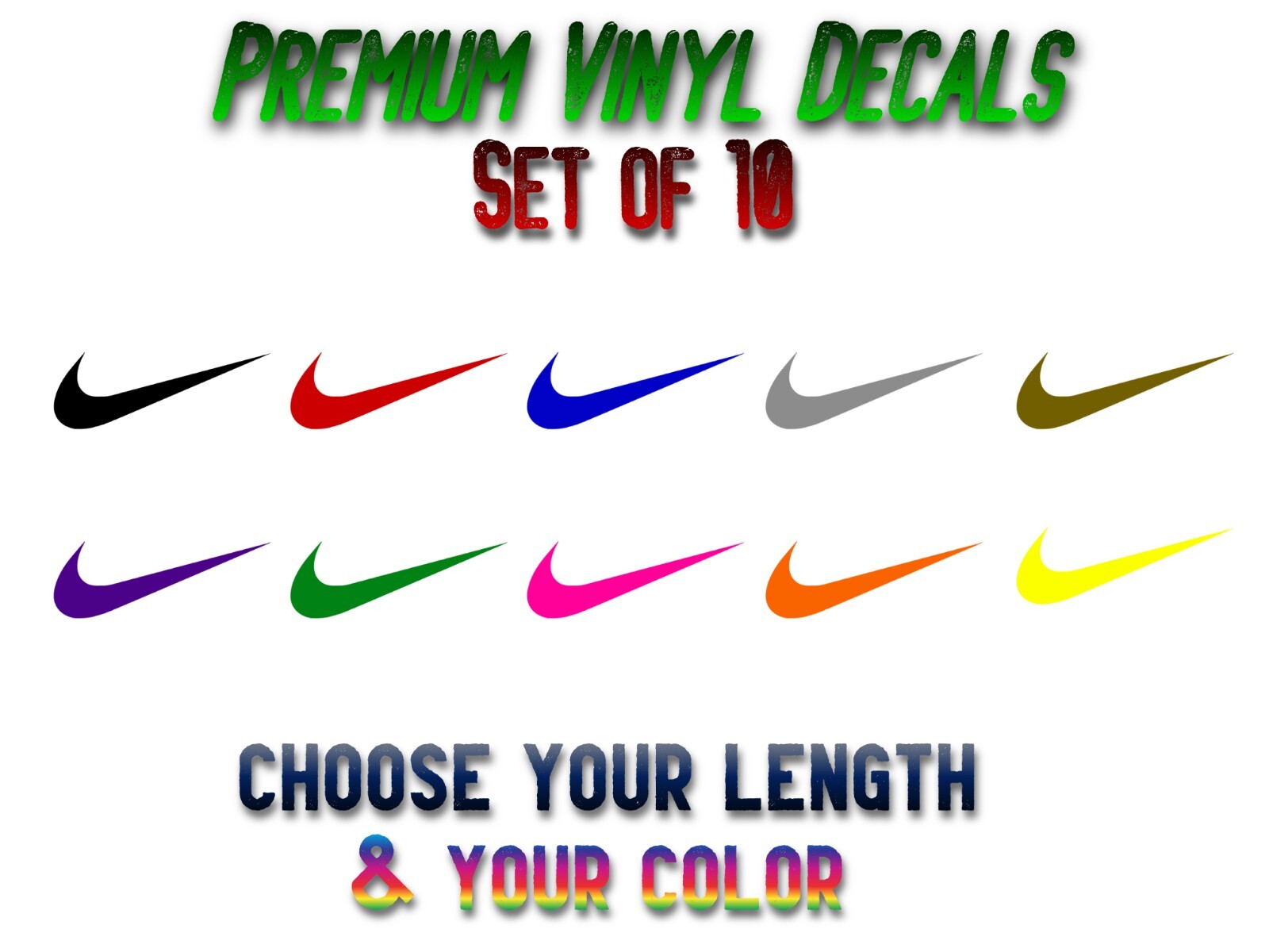 Set of 10 Nike swoosh vinyl decal sticker party decal color size choice