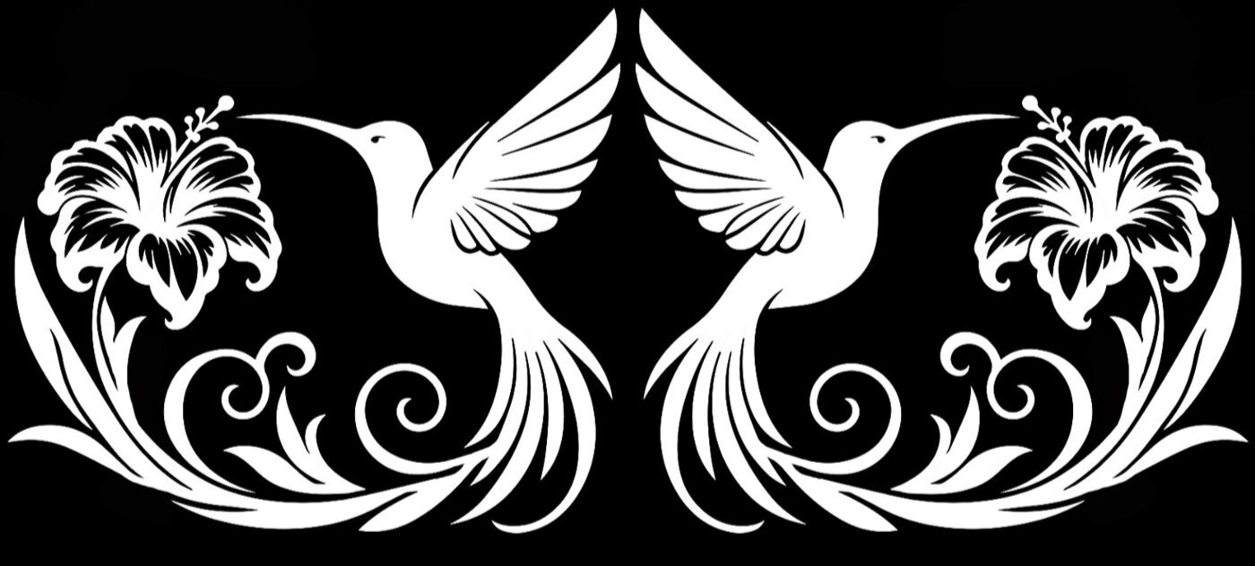 Hummingbird with Hibiscus Two Pack 5″ White or Black Vinyl Decals Car Window