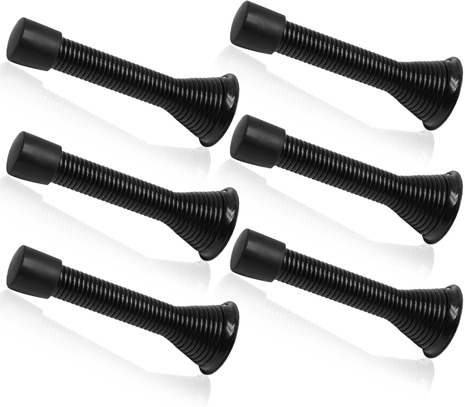 6 Pack Spring Long Door Stopper 3-4 Inch Black Door Stops, Stainless Steel, W…