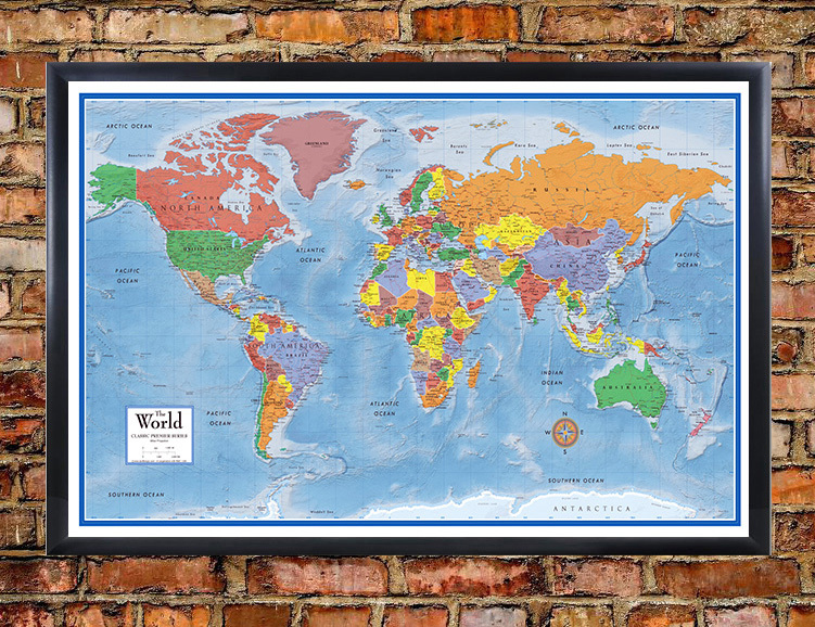 Swiftmaps World Classic Premier Wall Map Mural Large 3D Relief Decoration Poster