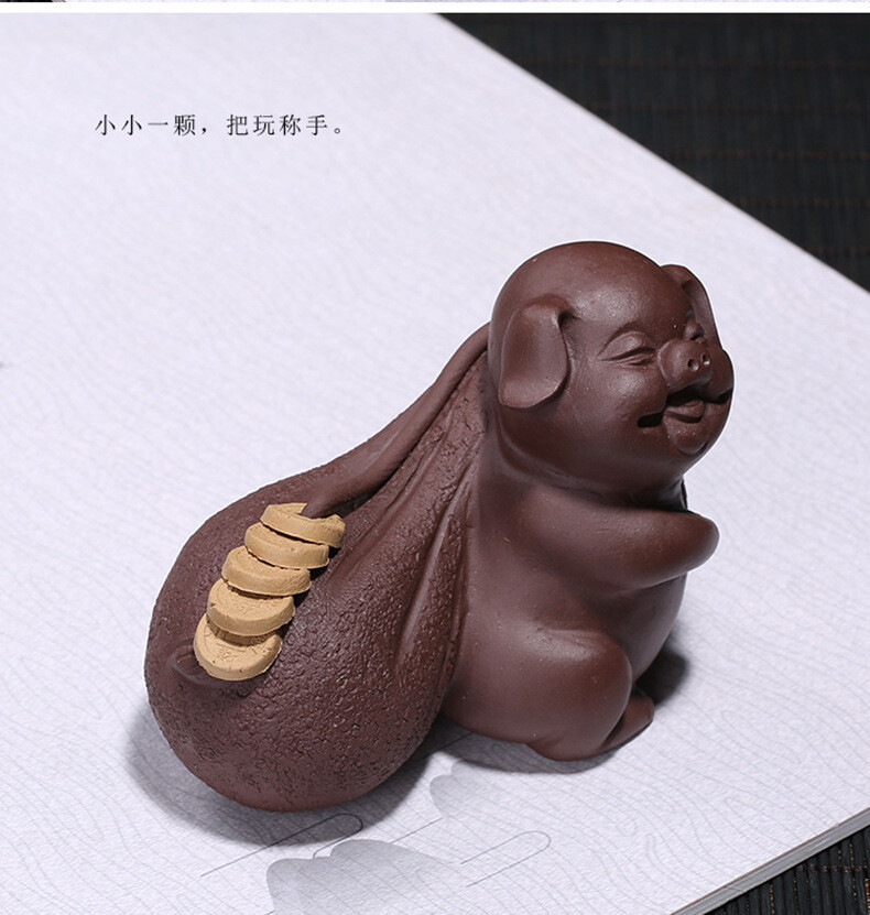 Pig Statue Yixing Zisha Tea Pet Wealthy Coin Mascot House Warming Gift Tea Play