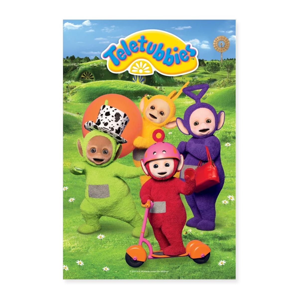 Teletubbies With Logo In Teletubby Land Poster 24” x 36”, One Size, white