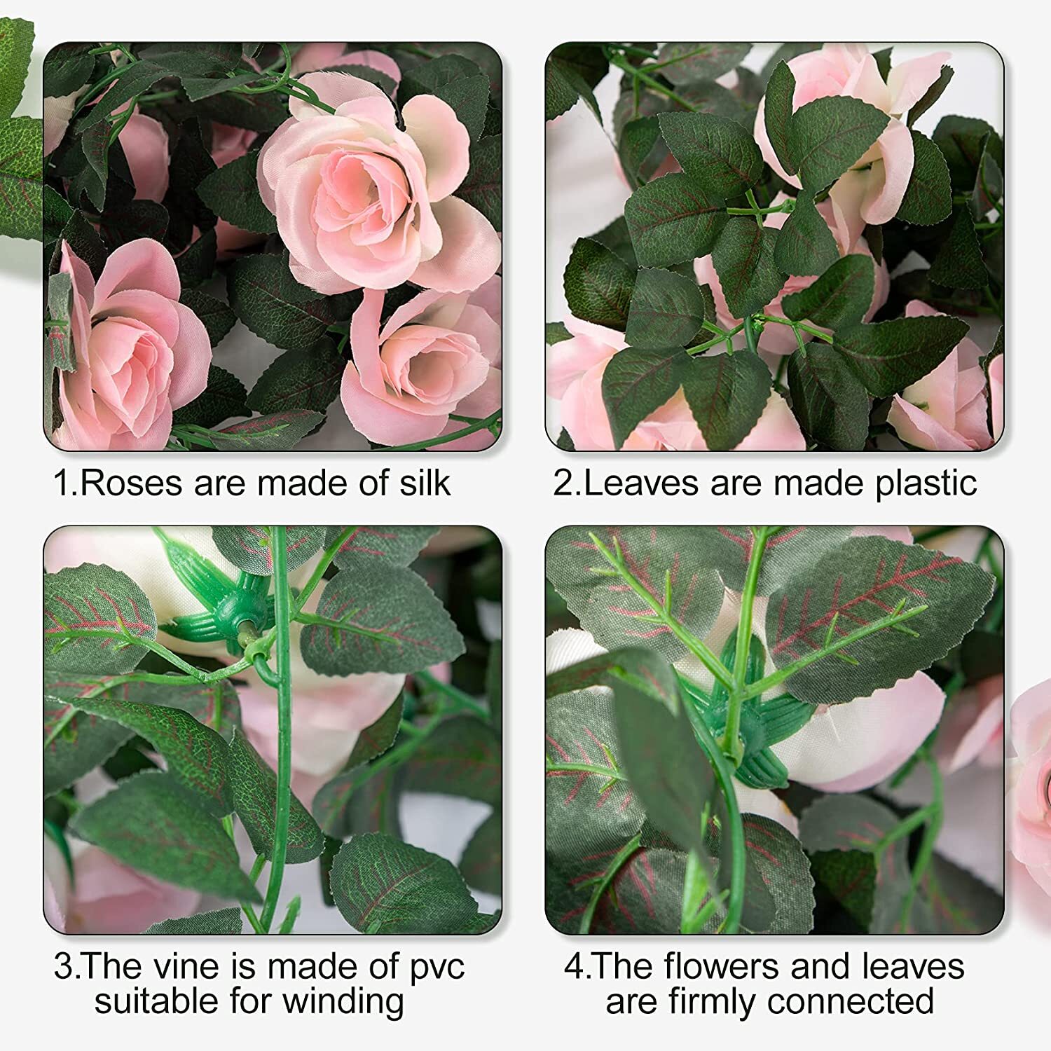 7.5 Ft Garland Wall Artificial Hanging Rose Flower Vine Deep Pink Wedding Decor