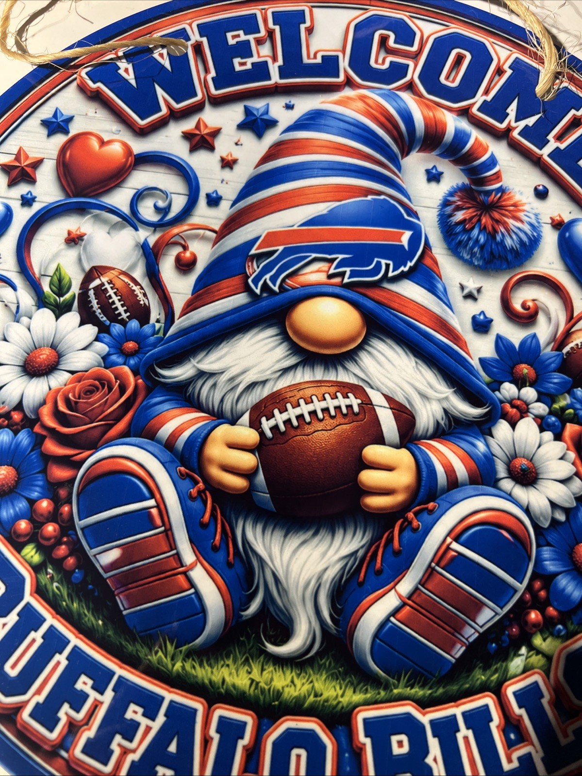 Buffalo Bills Wreath Aluminum Door Sign Wall Round 12” Football NFL Gnome