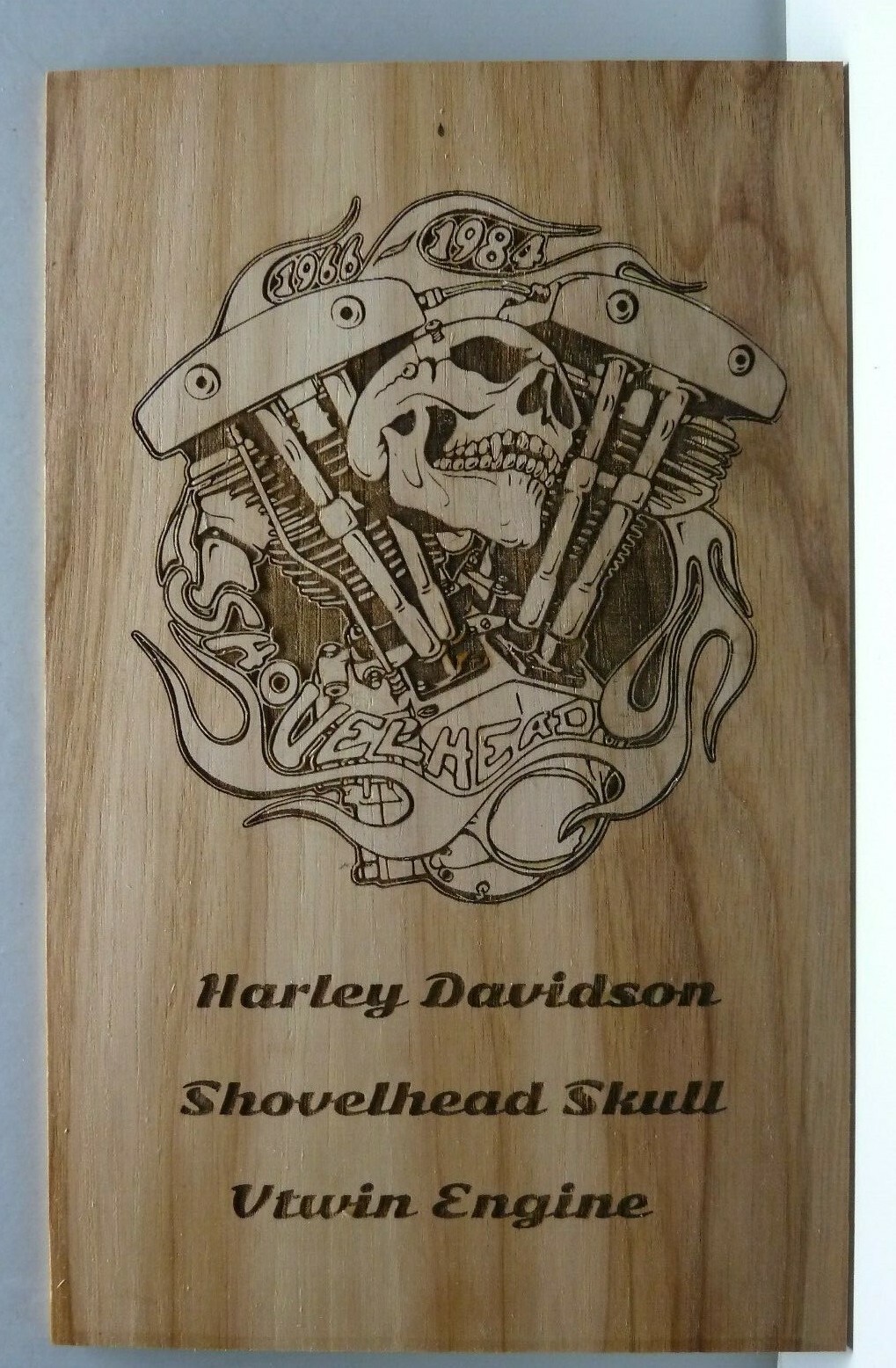 Harley Shovelhead Skull Vtwin Wood Engraved Plaque,Wall Art,Car Art,Wall Hanging