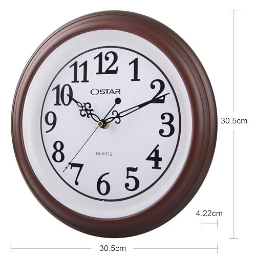 Silent Rustic Wall Clock, Battery Operated, Vintage 12 Inch Round Clock,