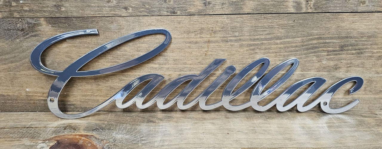 Cadillac Script Chrome Steel Sign