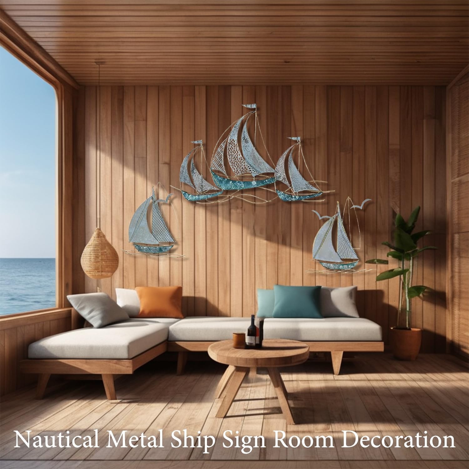 Edaknez Set Of 3 Metal Sailboat Wall Art Metal Blue Ship Wall Decor Coastal