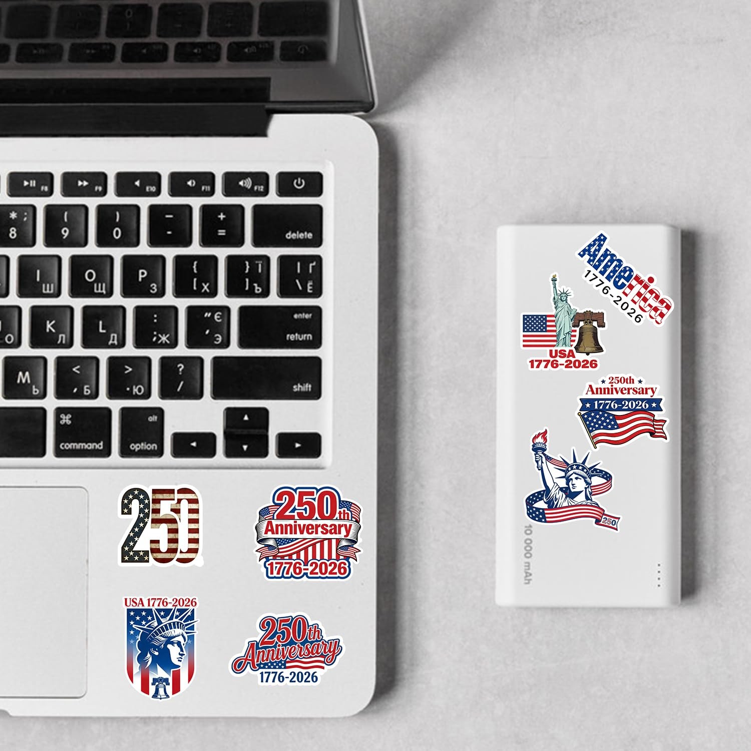 50Pcs 250th Anniversary Sticker 2.5 inches x 2.48 x 0.1 inches, White