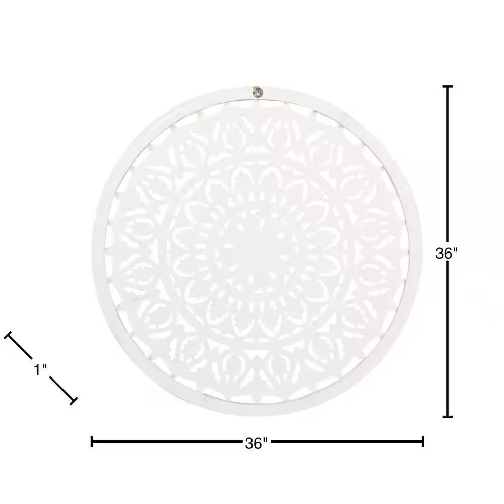 36 In. X 36 In. Wood White Handmade Intricately Carved Floral Wall Decor with Ma