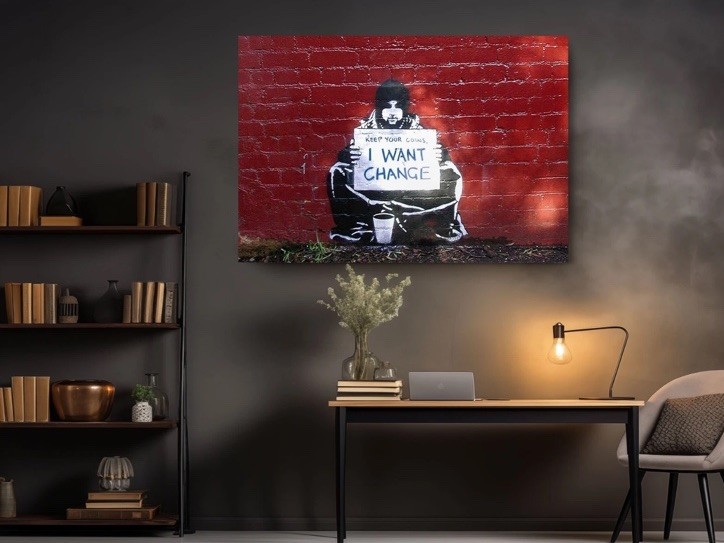 BANKSY “I Want Change” Reproduction on Canvas Ready To Hang 26 X 40 Inches