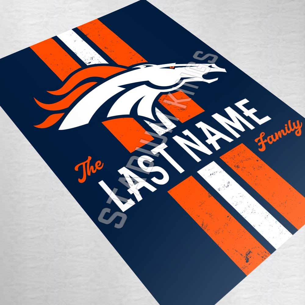 Personalized Denver Broncos Family Name Football Poster Art Print- 11×17 inches