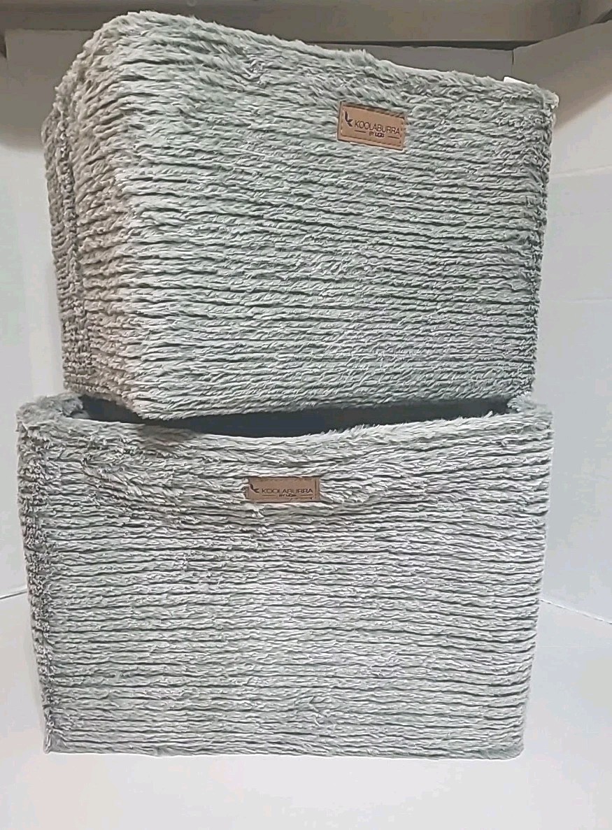 Koolaburra by Ugg Faux Fur 2-Piece Storage Bin Basket Set Wild Dove Gray