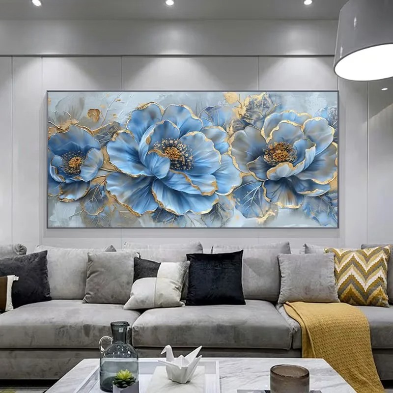 Abstract Blue Flowers Canvas Painting Canvas Poster Wall Art Mural Home Decor