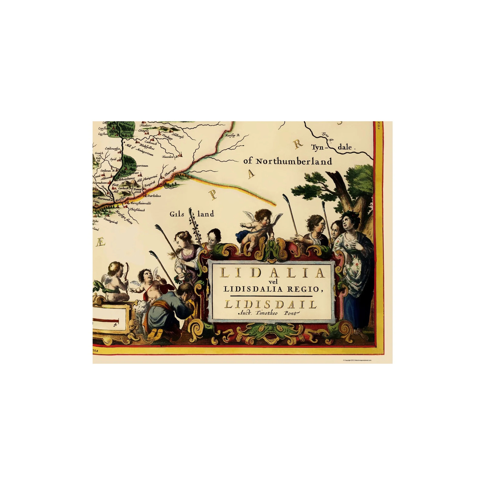 Historic Map – England Scotland Border – Blaeu 1654 – Vintage Wall Art