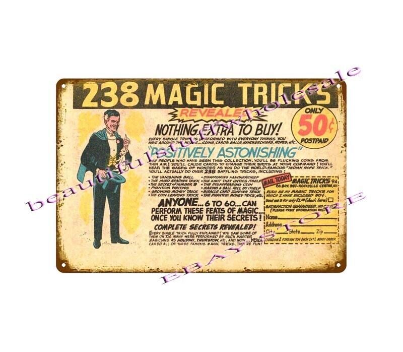 1969 Magic Tricks 238 Revealed Magician metal tin sign man cave garage