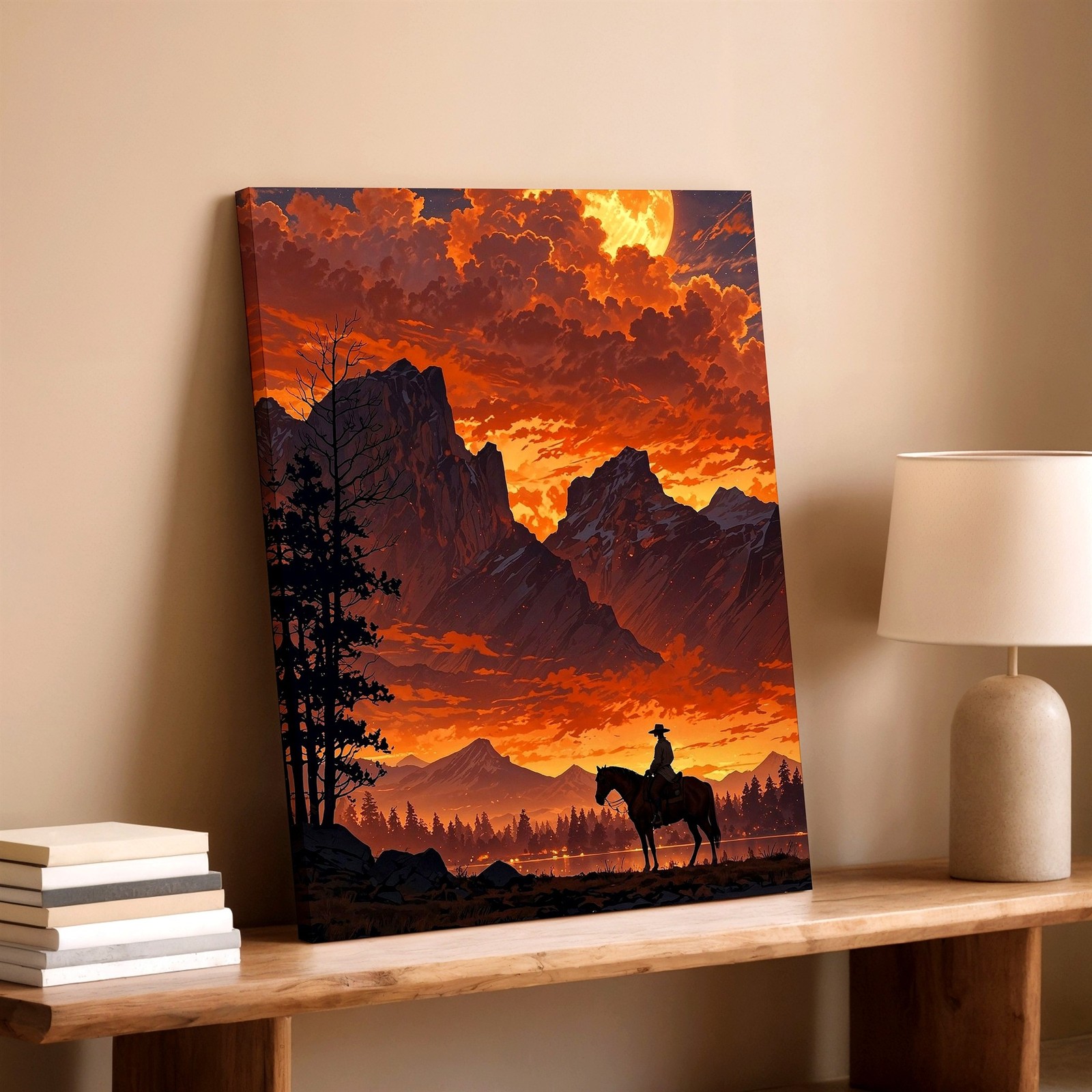Wall Art Cowboy on Horse Canyon Landscape Western Scenic Desert Print Decor
