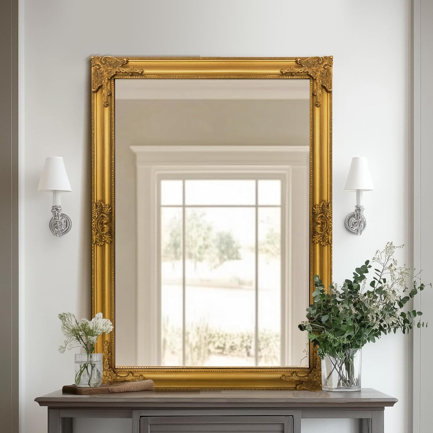 Antique Gold Baroque Wall Mirror, 28″x40″ Decorative Accent for Any Room
