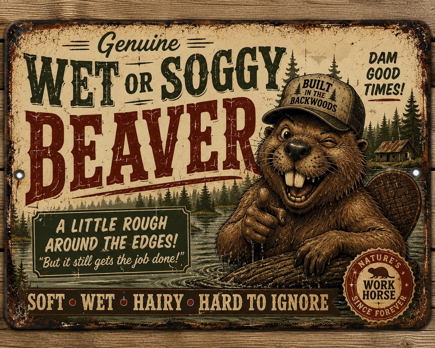 Funny Rustic Look Wet Beaver Metal Sign Rustic Man Cave Garage Wall Decor 8×12