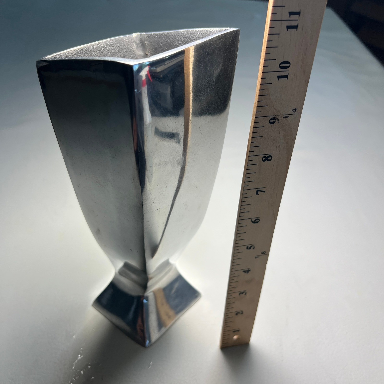Modernist Cast Aluminum Vase Sculptural Geometric Silver Decor India Modernist
