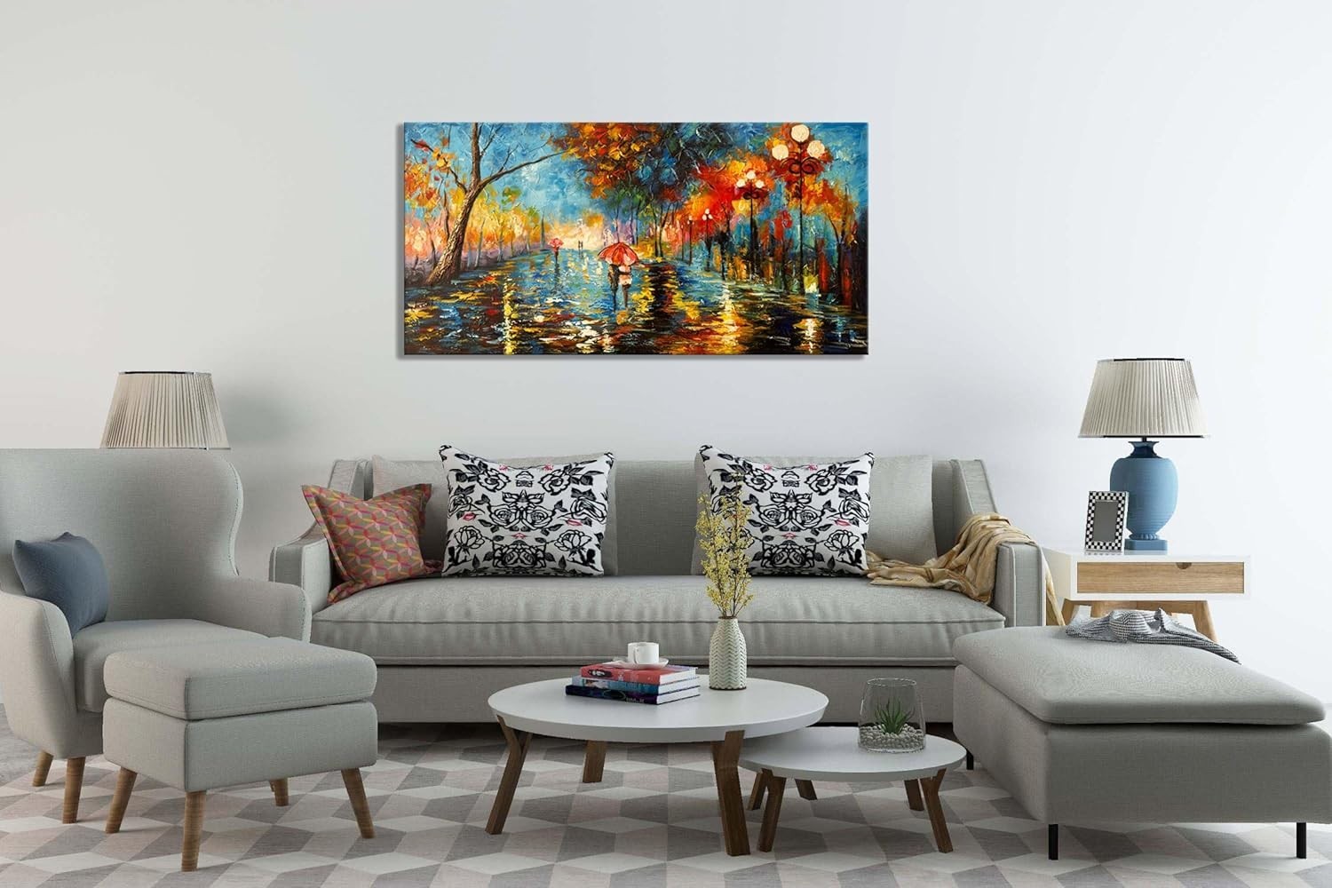 0 3D Hand Painted Abstract Landscape Art – 48×24 Romantic Canvas Wall Decor