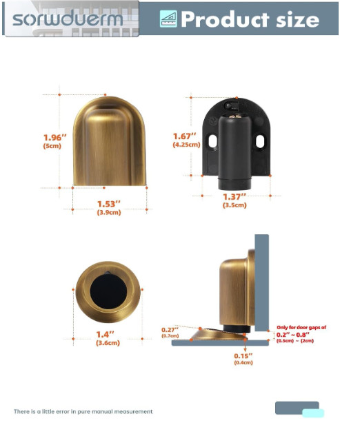 Magnetic Door Stop Floor Mounted Door Holder Stopper Black Metal Adhesive or Scr
