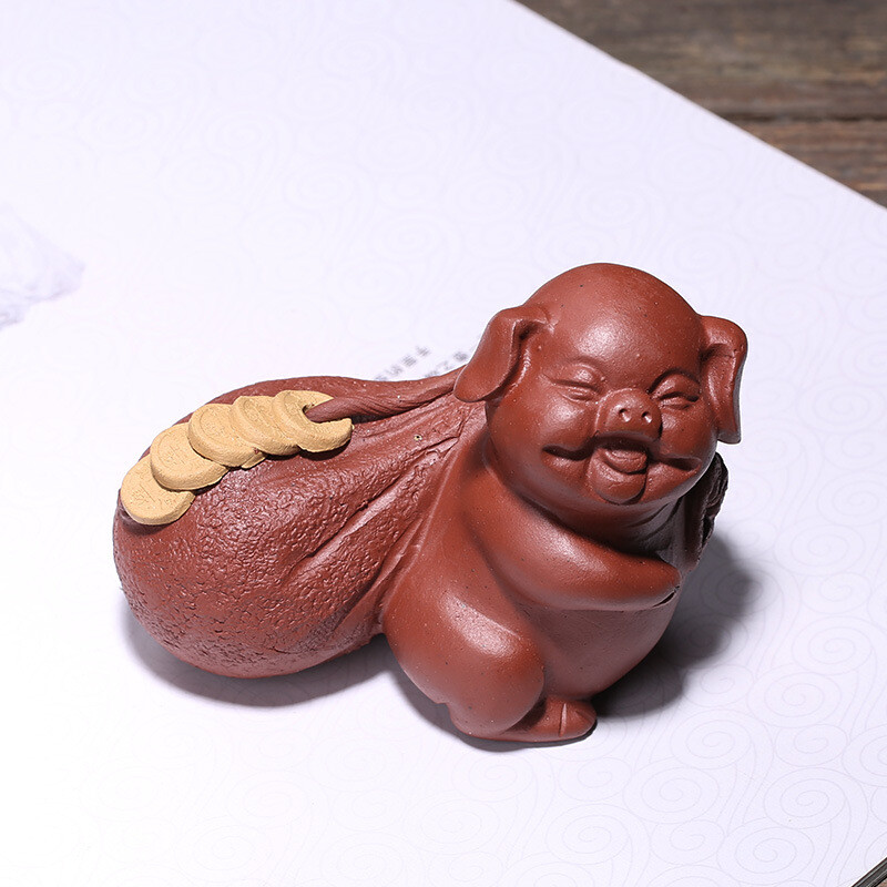 Pig Statue Yixing Zisha Tea Pet Wealthy Coin Mascot House Warming Gift Tea Play