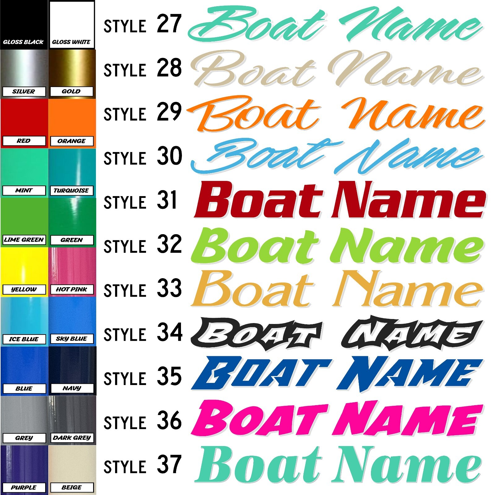 Boat Name Decal 6×36″ / Custom Hull Graphic / Premium Marine Vinyl Lettering