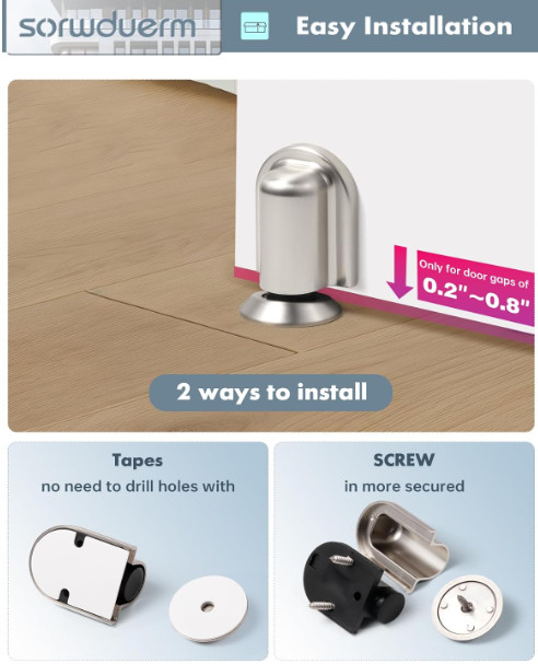 Magnetic Door Stop Floor Mounted Door Holder Stopper Black Metal Adhesive or Scr