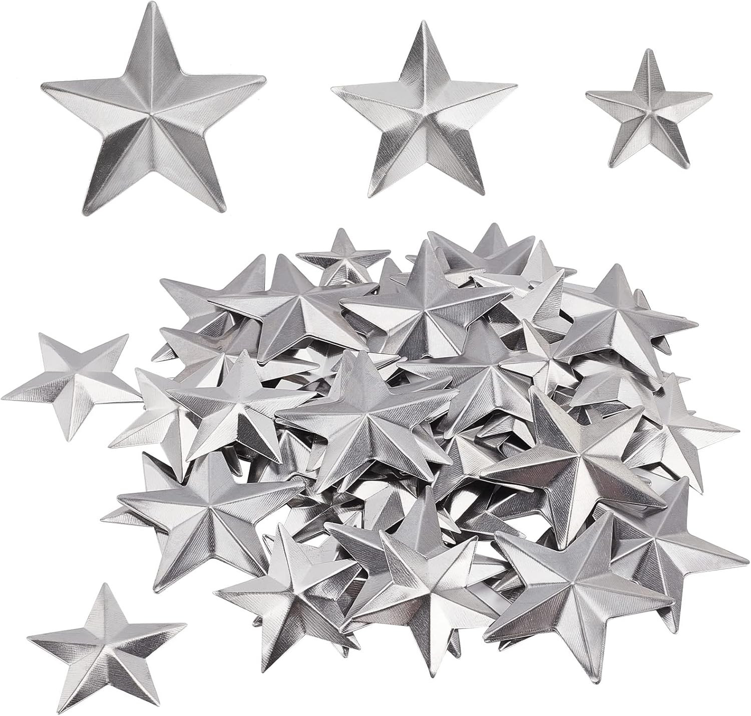 GORGECRAFT 90PCS 3 Sizes Metal Barn Star Rustic Three Dimensional Bulk Unfinishe