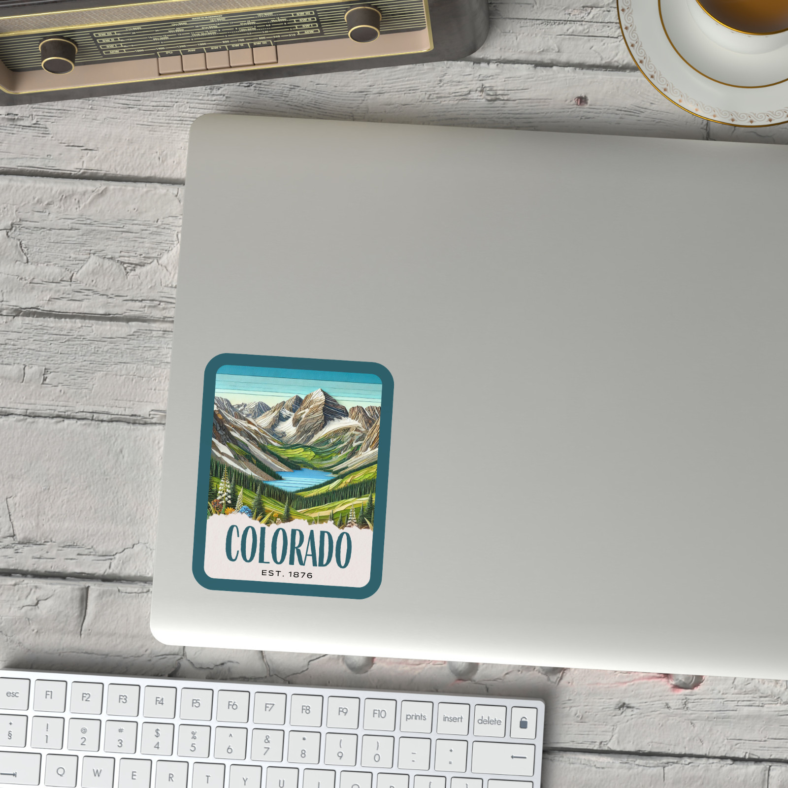 Colorado State Sticker, Paper Collage Look, Rocky Mountain NP Vinyl Decal