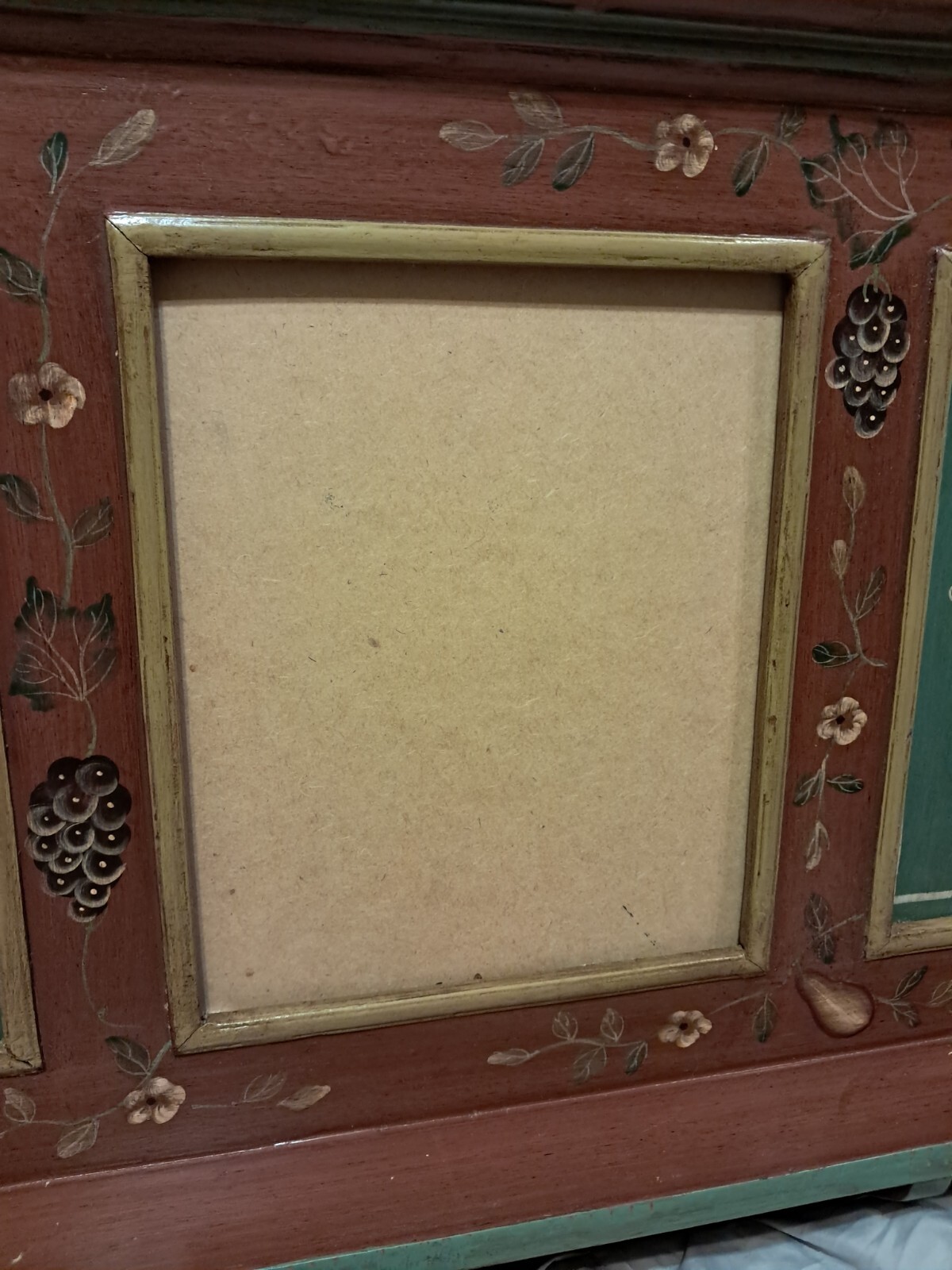 Vintage floral shaker board with coat hooks, wood, green accents
